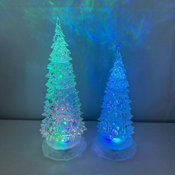 Acrylic Christmas Light Up Tree Holiday Lot Of 2 11" & 9" Tested and Works - Picture 3 of 5